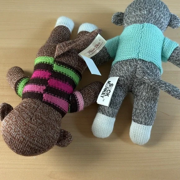 Dan Dee Dandee Sock Monkey Heart Valentines Plush Stuffed Toy Set brown grey 9" - Picture 6 of 6